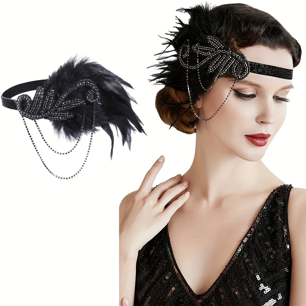 Feather Shape Rhinestone Headband 1920s Gatsby Style - Temu