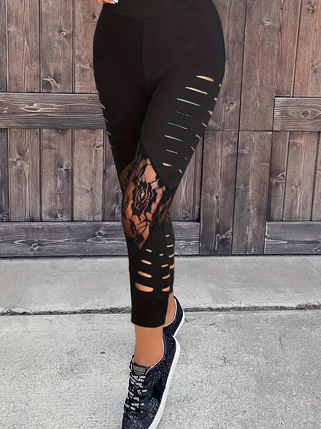 Lace Stitching Skinny Leggings Casual Sporty Leggings - Temu