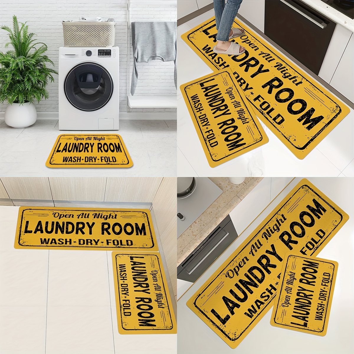 Yellow Laundry Room Mat Rugs Soft Non-Slip Kitchen Carpet