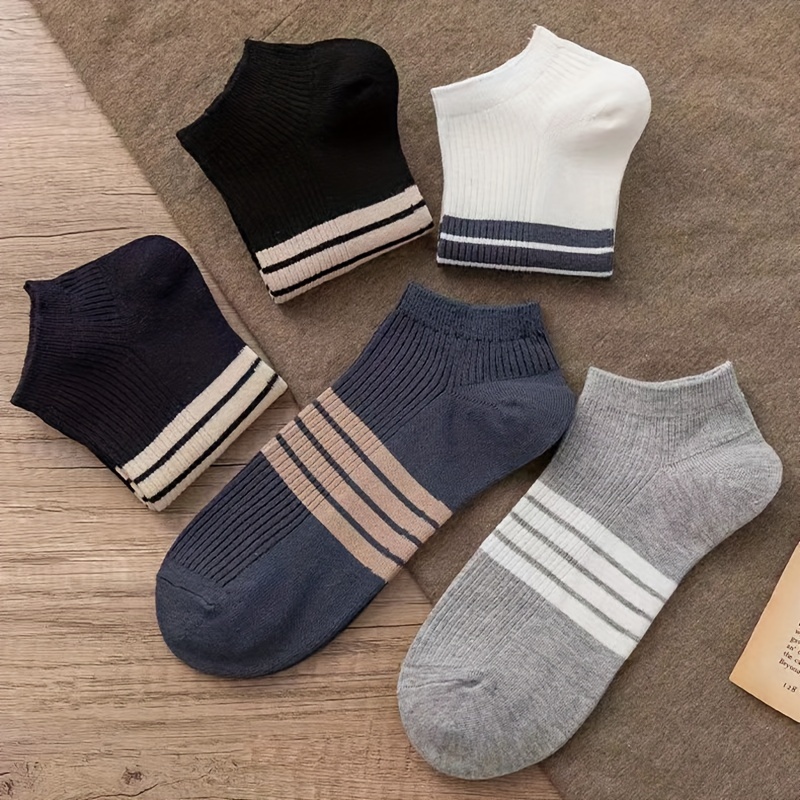 3pairs Men Striped Print Fashionable Crew Socks For Daily Life