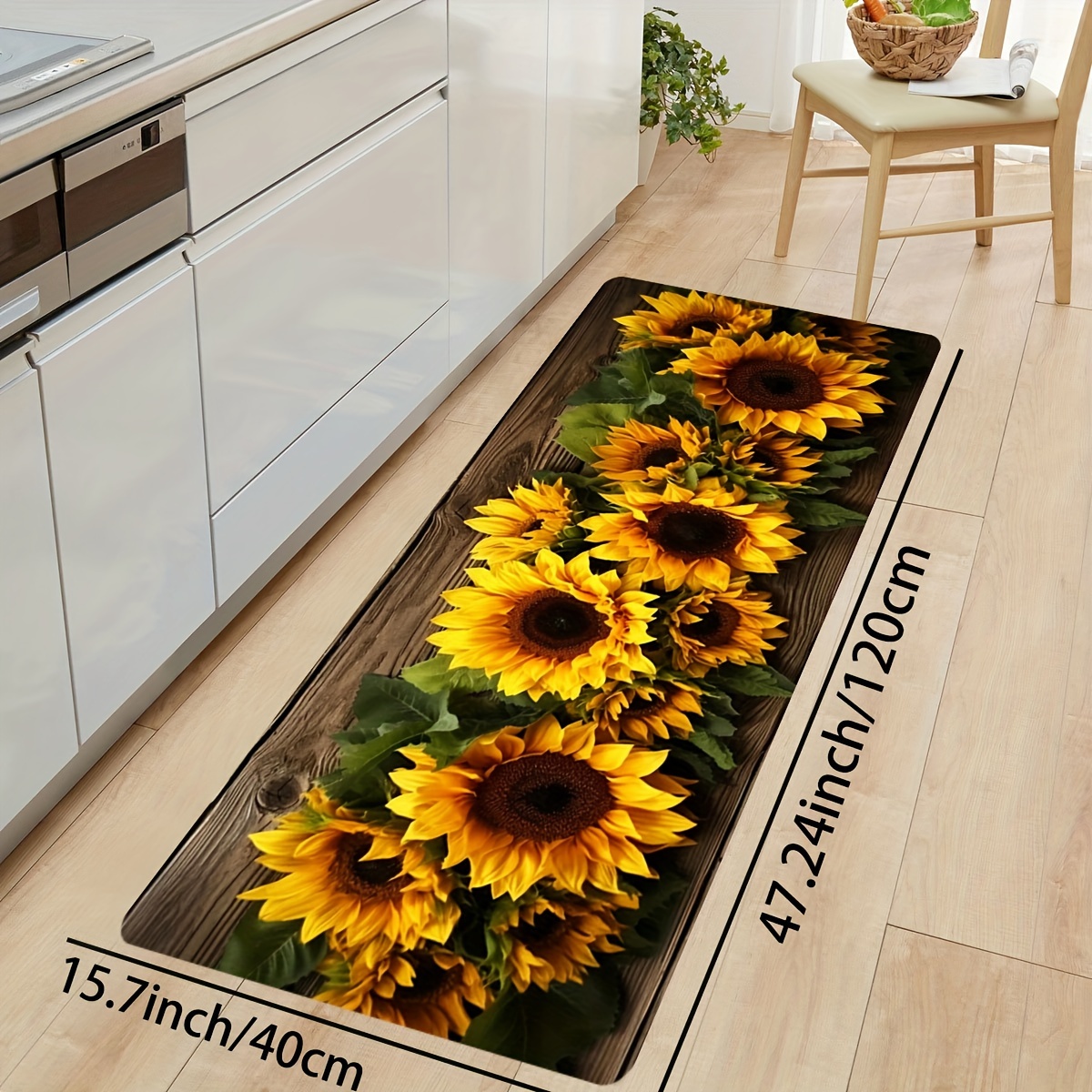 TEMU Sunflower Soft Thickened Bath Mat, Polyester Kitchen Rug, Living Room Carpet, Bedroom Mat, Indoor Doorway Mat, Machine Washable, Rectangular Decorative Floor Carpet For Home Decor
