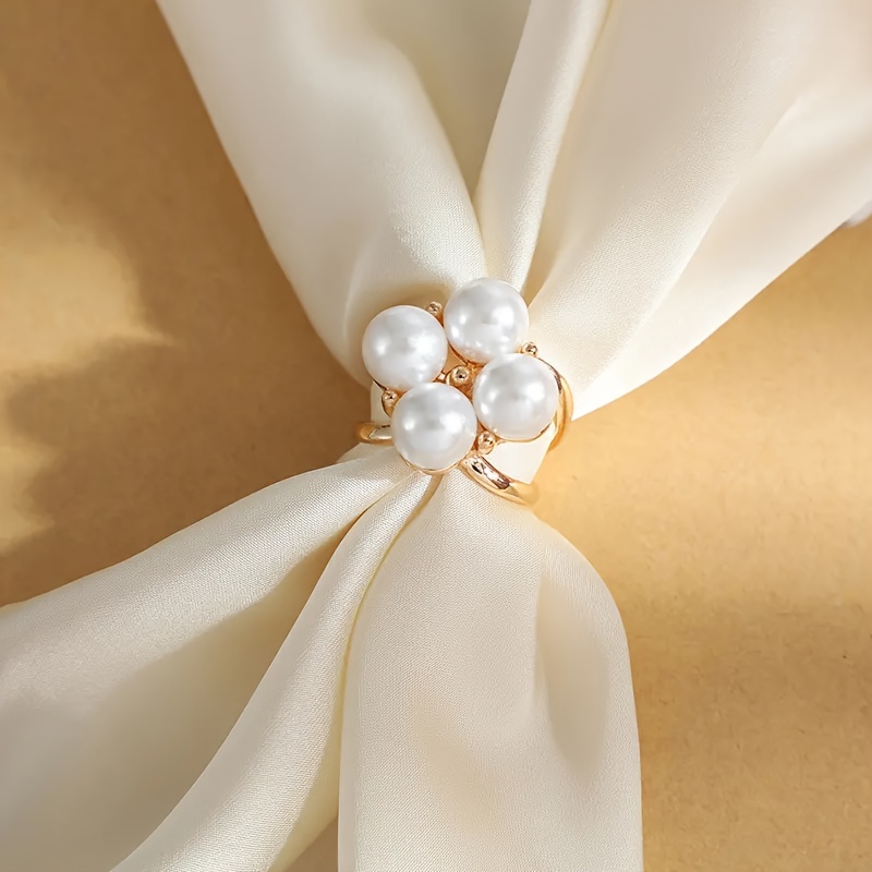 Elegant Faux Pearl Floral Scarf Ring Clip For Women - Temu