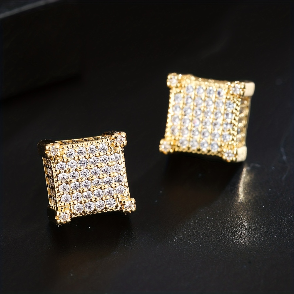 Square Cross Zircon Thread Stud Earrings for Men