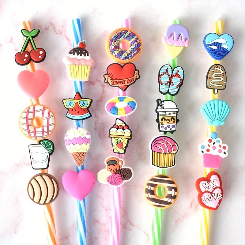 Gibleitz Bulk Straw Topper Random Different 50Pack Straw Charms for Tumbler  Straws Cute Colorful PVC Decorative Straw Toppers for 0.23in-0.31inch