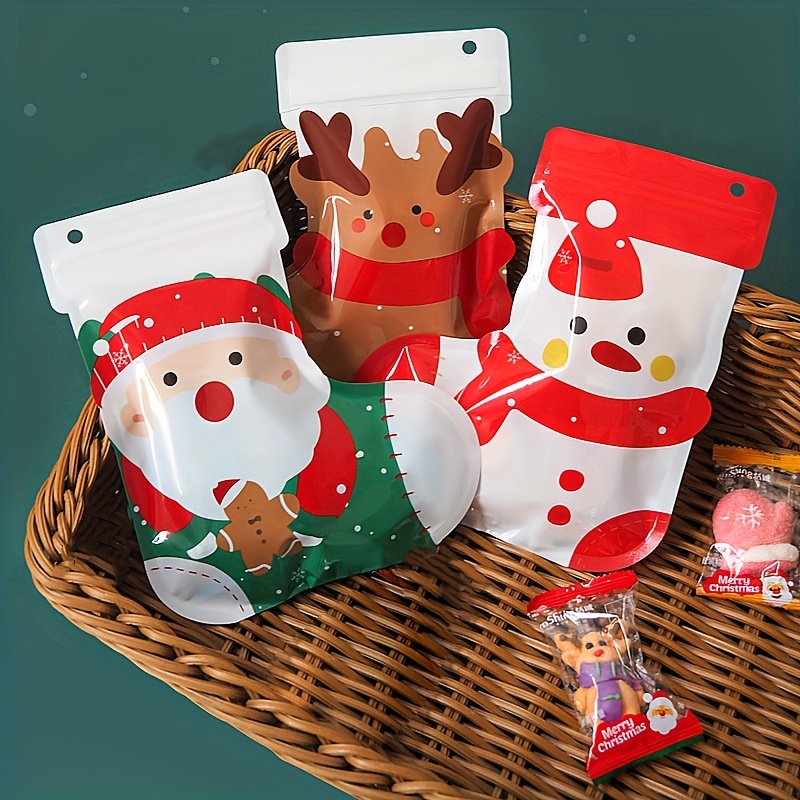 3pcs Christmas Socks Food Storage Bags Gift Cartoon Ziplock Bag Candy  Packaging Bag Gift Bag