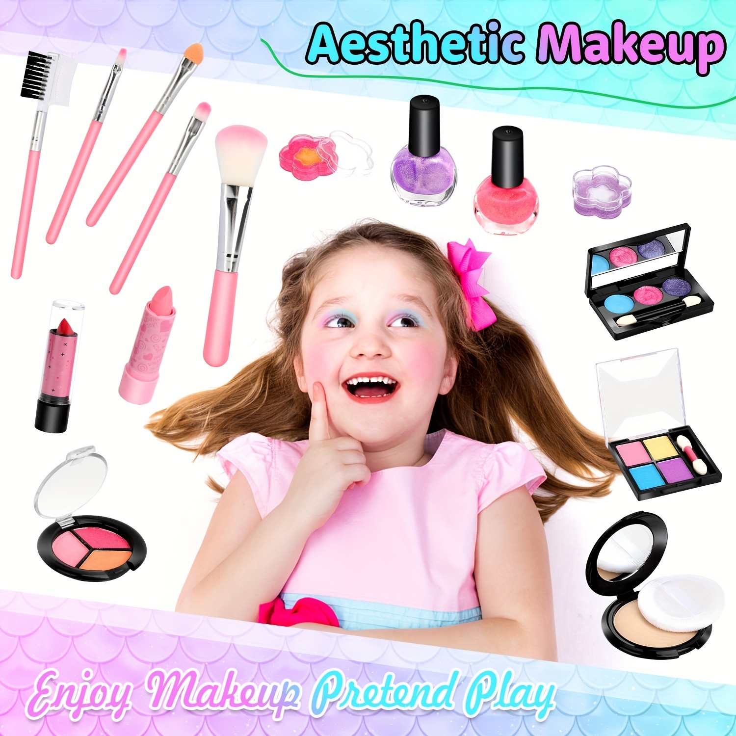  Juguetes de maquillaje para niñas – Maquillaje seguro y lavable  para niños, kit de maquillaje para niñas, kit de maquillaje real para niñas  pequeñas, regalos de cumpleaños de princesa para niñas