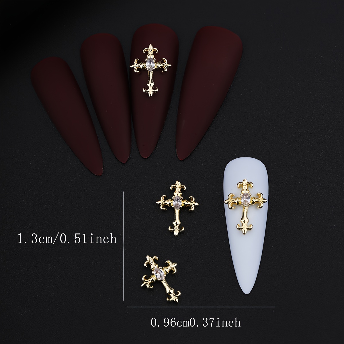 Elegant 3d Cross Nail Charms With Pearl Gems And Diamond - Temu