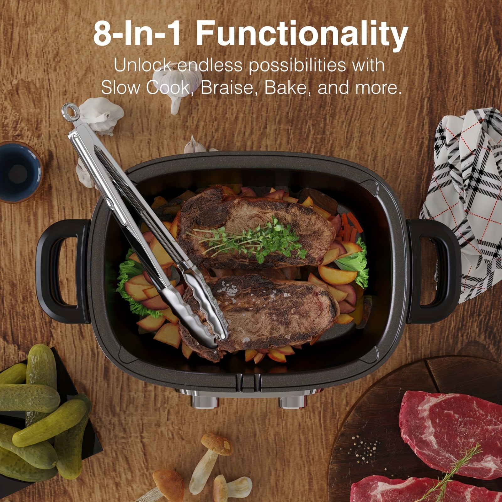 8-in-1 Multi-cooker, Programmable 6.8 Quart Slow Cooker, Presets