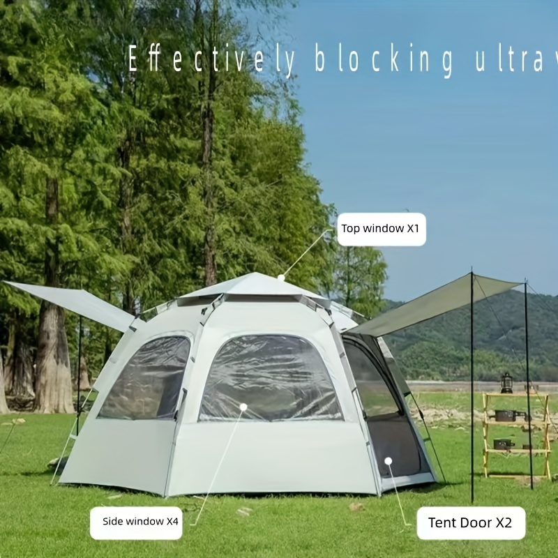 Outsunny Tente de Camping Automatique Instantanée W / 4 Portes et 4  Fenêtres, Tente Extérieure Facile à Installer, Abri Dôme Portable, 4  Personnes, Vert 