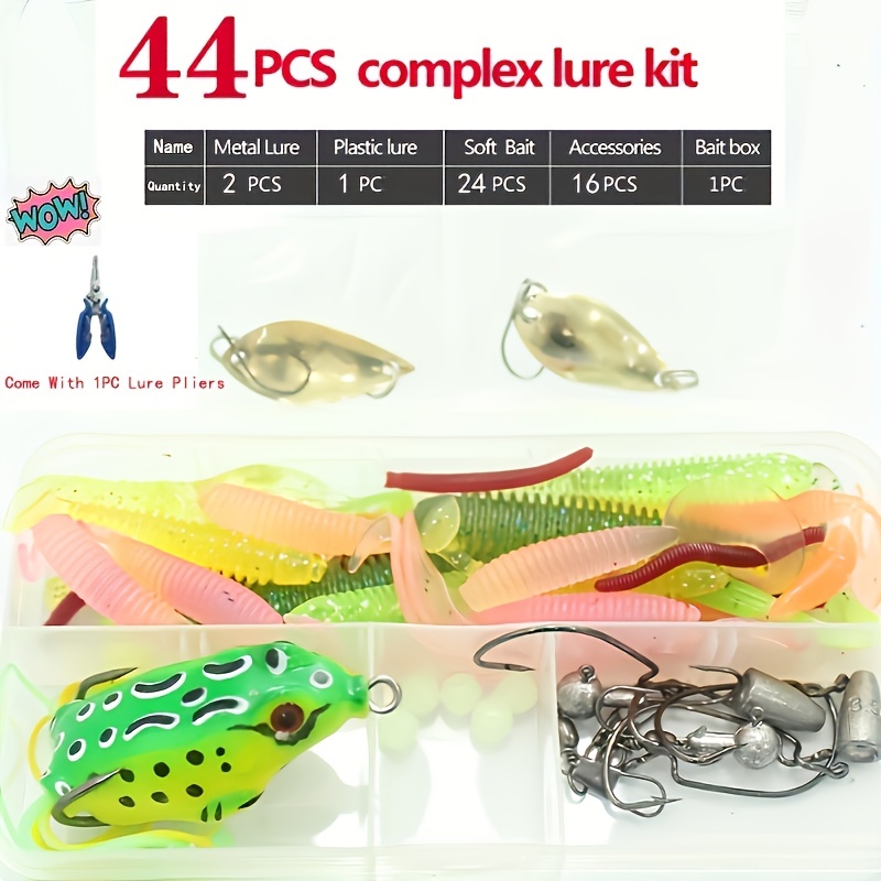 44pcs Fishing Lure Tackle Kit, Including Metal Lure, Plastic Lure, Soft  Bait, Fishing Accessories, Bait Box