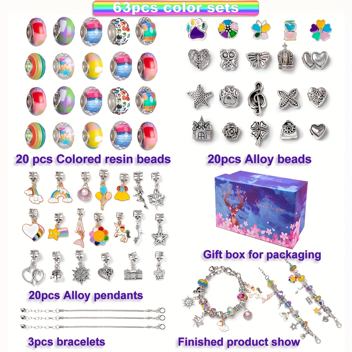 Xelparuc 85 Pieces Charm Bracelet Making Kit Including Jewelry Beads Snake Chain DIY Craft Jewelry Gift Set for Kids Girls Teens, Girl's, Size: One