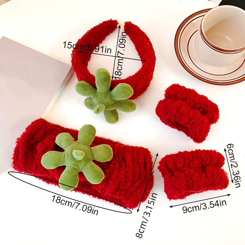 Spa-Stirnband & Armband Set Für Hautpflege – Erdbeer-Design, Wasserabsorbierend, Für Frauen & Mädchen