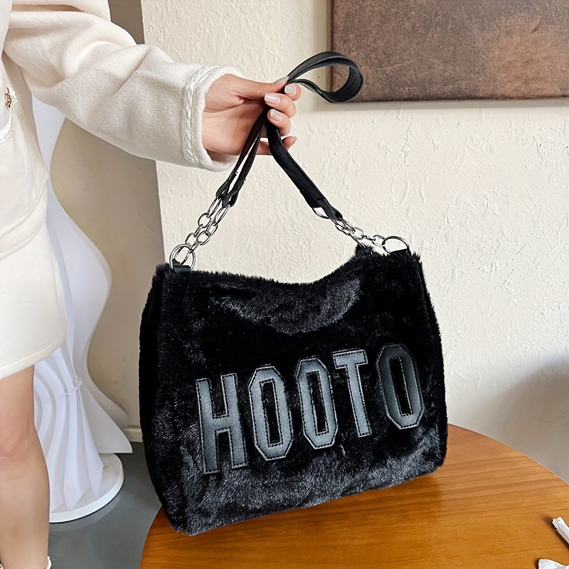 Fashion Plush Tote Bag Letter Graphic Shoulder Bag Women's - Temu