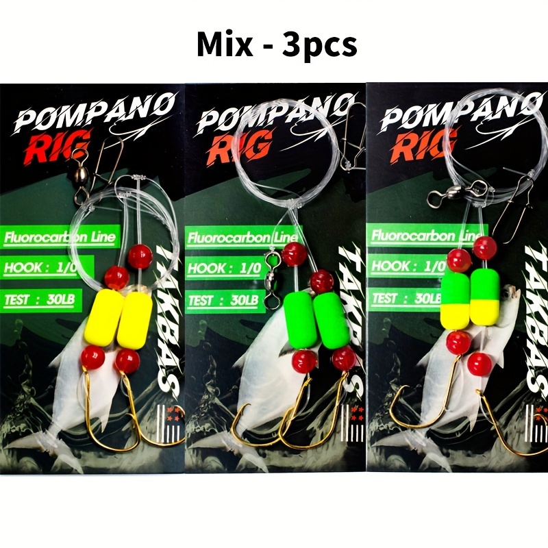 5 Packs Pompano Rigs Snell Floats #2 Hooks 30LB Surf Fishing Rigs Saltwater