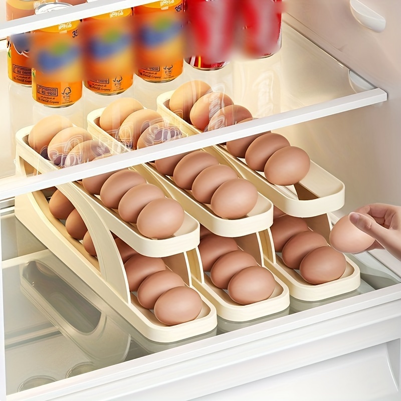 Contenedor de almacenamiento de huevos para refrigerador, 3 niveles con  tapa abatible, organizador de huevos para puerta de refrigerador, bandeja  de