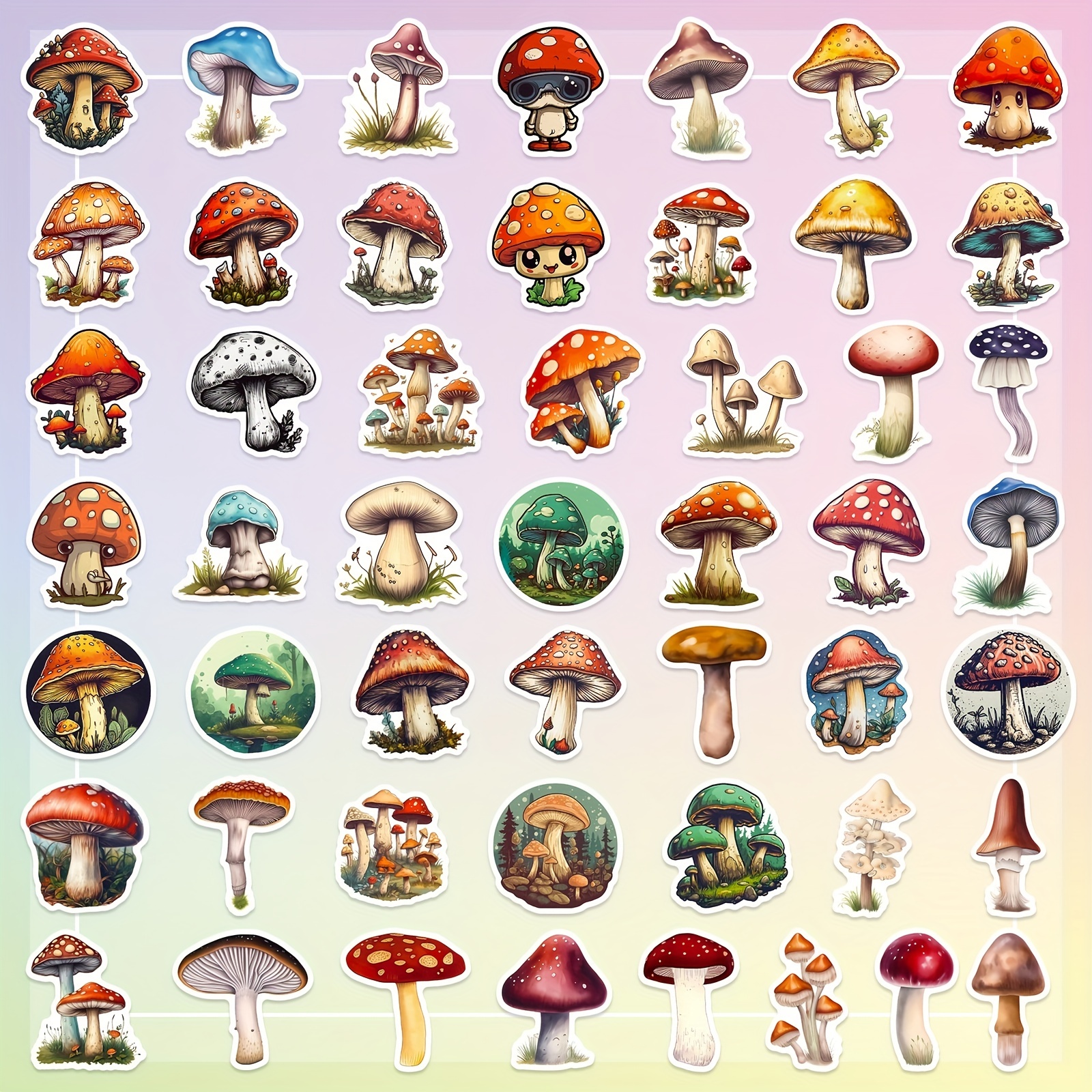 50Pcs/Set Kawaii Anime Mushroom Stickers Suitable For Laptops