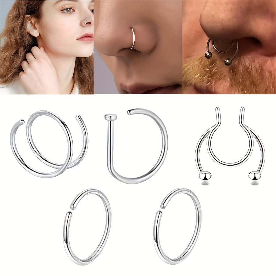 Conjunto 1 5 Piezas Aros Acero Inoxidable Piercings Nariz - Temu