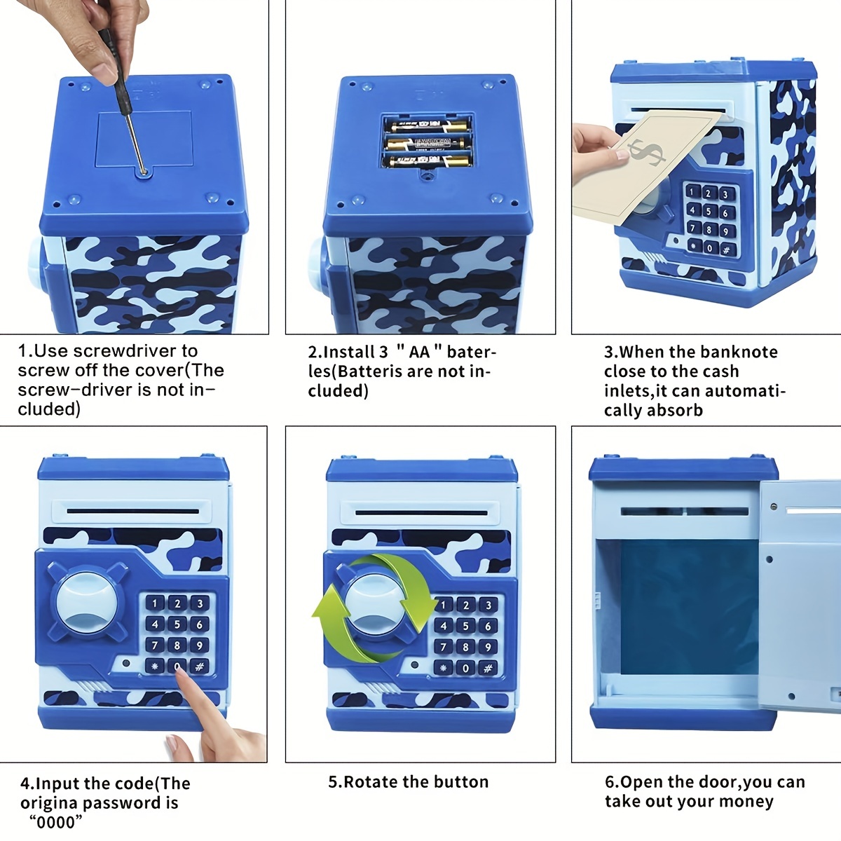 Vommery Hucha para niños de Juguete, Mini Caja Fuerte electrónica para  cajero automático Bancos con Bloqueo de contraseña & Desplazamiento  automático de Dinero para niños niñas (Violeta) : : Hogar y cocina