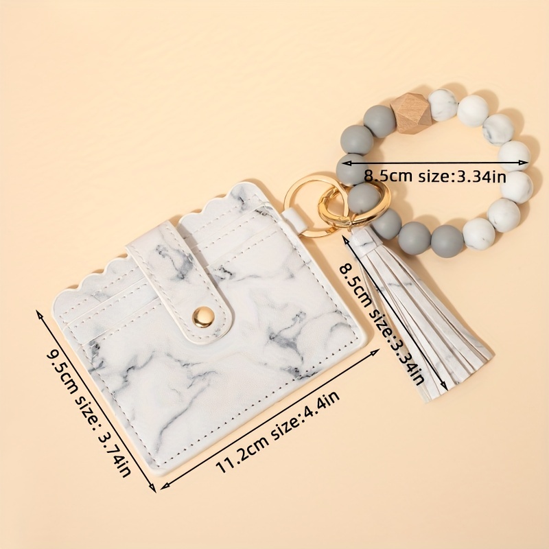 Key Chain Ring Bracelets Card Holder - Wristlet Keychain Silicone Circle  Tassel Keyrings - Keychain Bangle Wristlet Women (Marble)