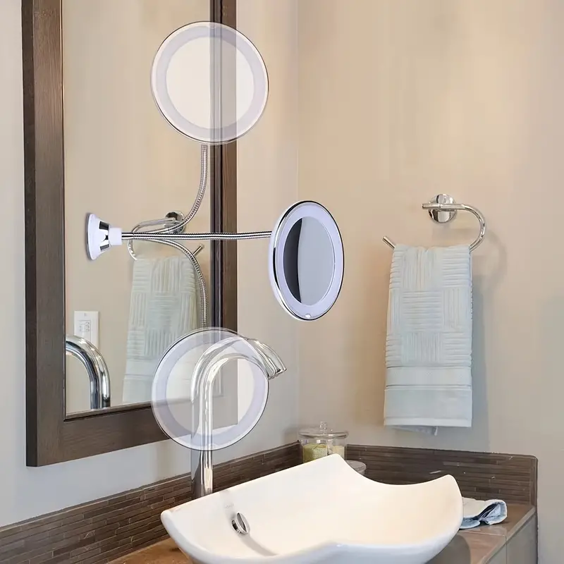 Specchio per trucco ingranditore 10x con luci, interruttore intelligente,  rotazione a 360 gradi, potente ventosa, portatile, buono per tavolo, bagno,  trave