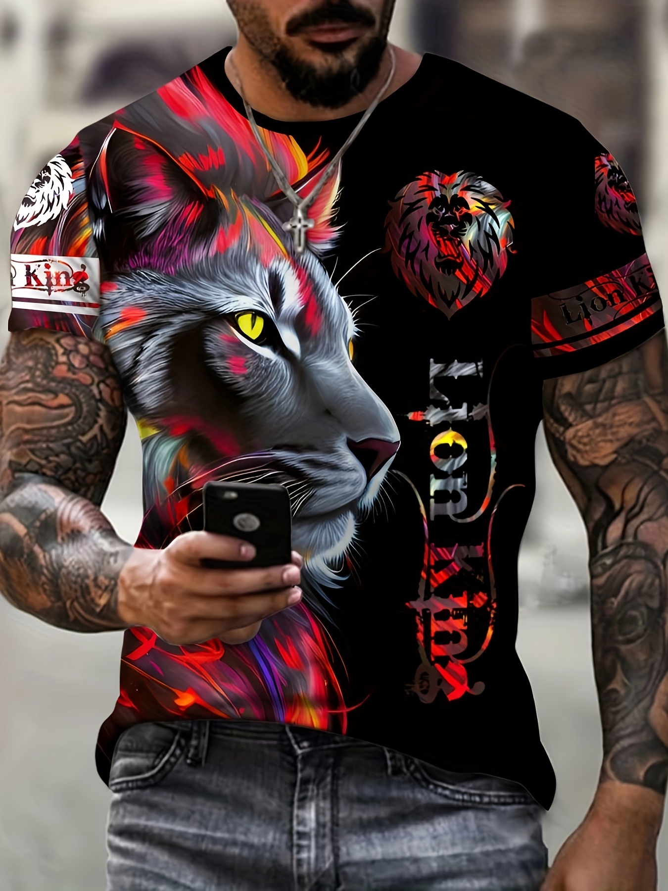 Men's Funky Graphic Short Sleeve Hoodie Fashion Flame Printed