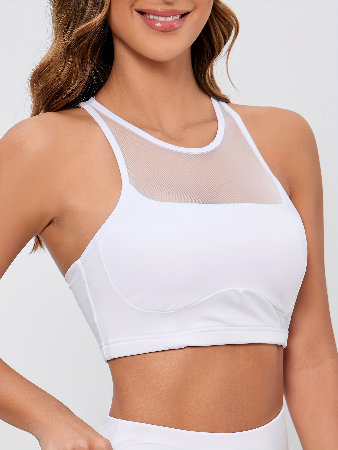 Mesh Insert Breathable Sports Bra Removable Pad Hollow Back - Temu