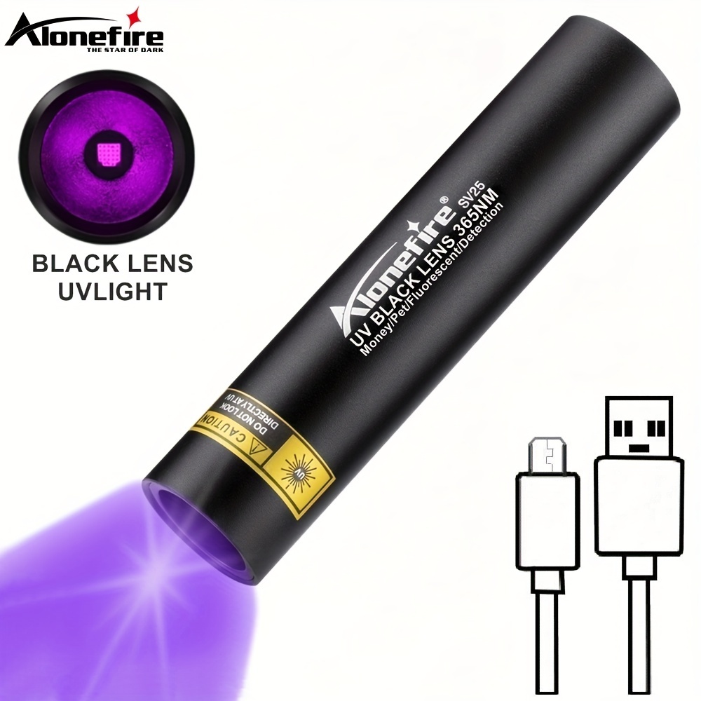  ALONEFIRE SV13 15W 365nm Linterna UV USB recargable  ultravioleta luz negra detector de orina de mascotas para curado de resina,  manchas secas, escorpión, pesca con gafas protectoras UV, cargador de  batería