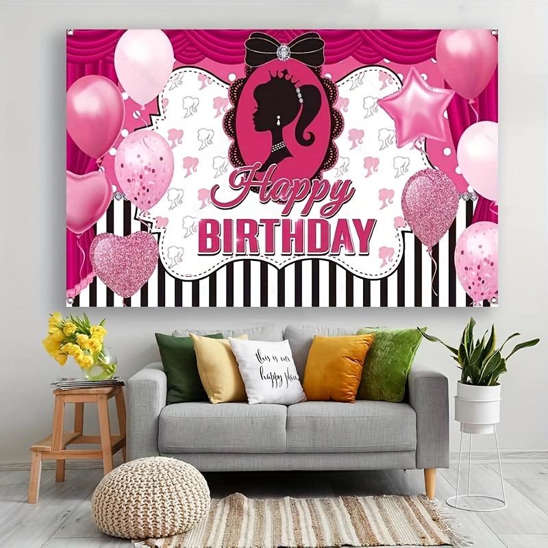 Pink Barbie Backdrop Girls Happy Birthday Party Banner Photo