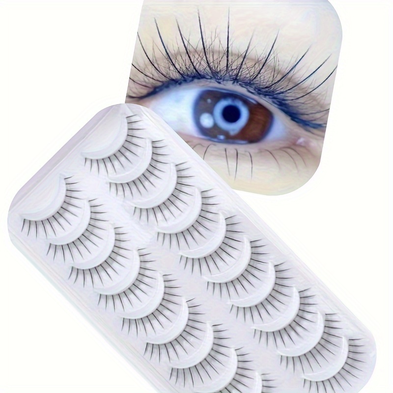 

10 Pairs Natural False Eyelashes With Transparent Stem, Full Strip Single Fairy Eyelashes, Fairy Eyelashes With Distinct Roots Reusable Lashes