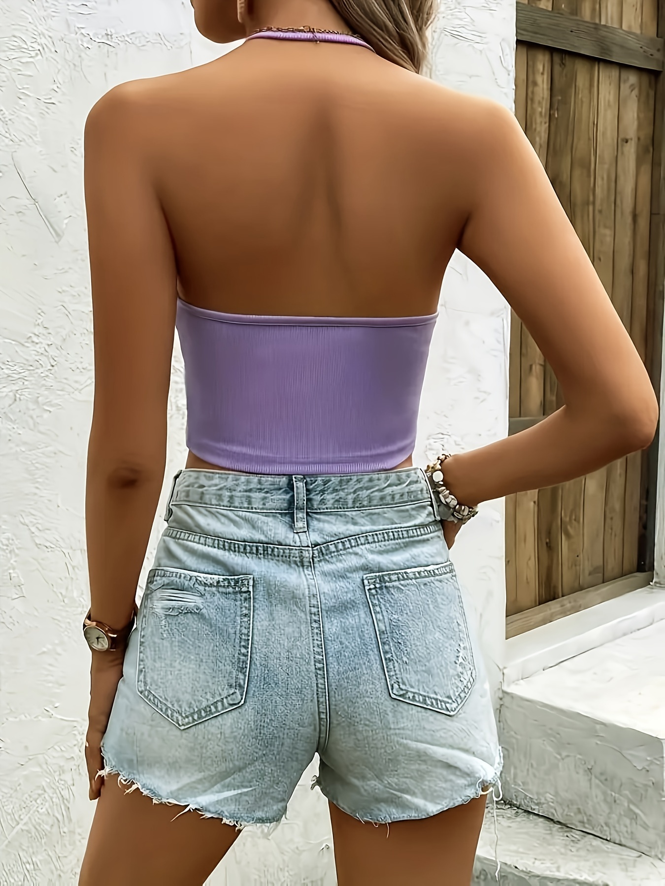 Slim Crop Halter Neck Top Sexy Backless Halter Top For - Temu