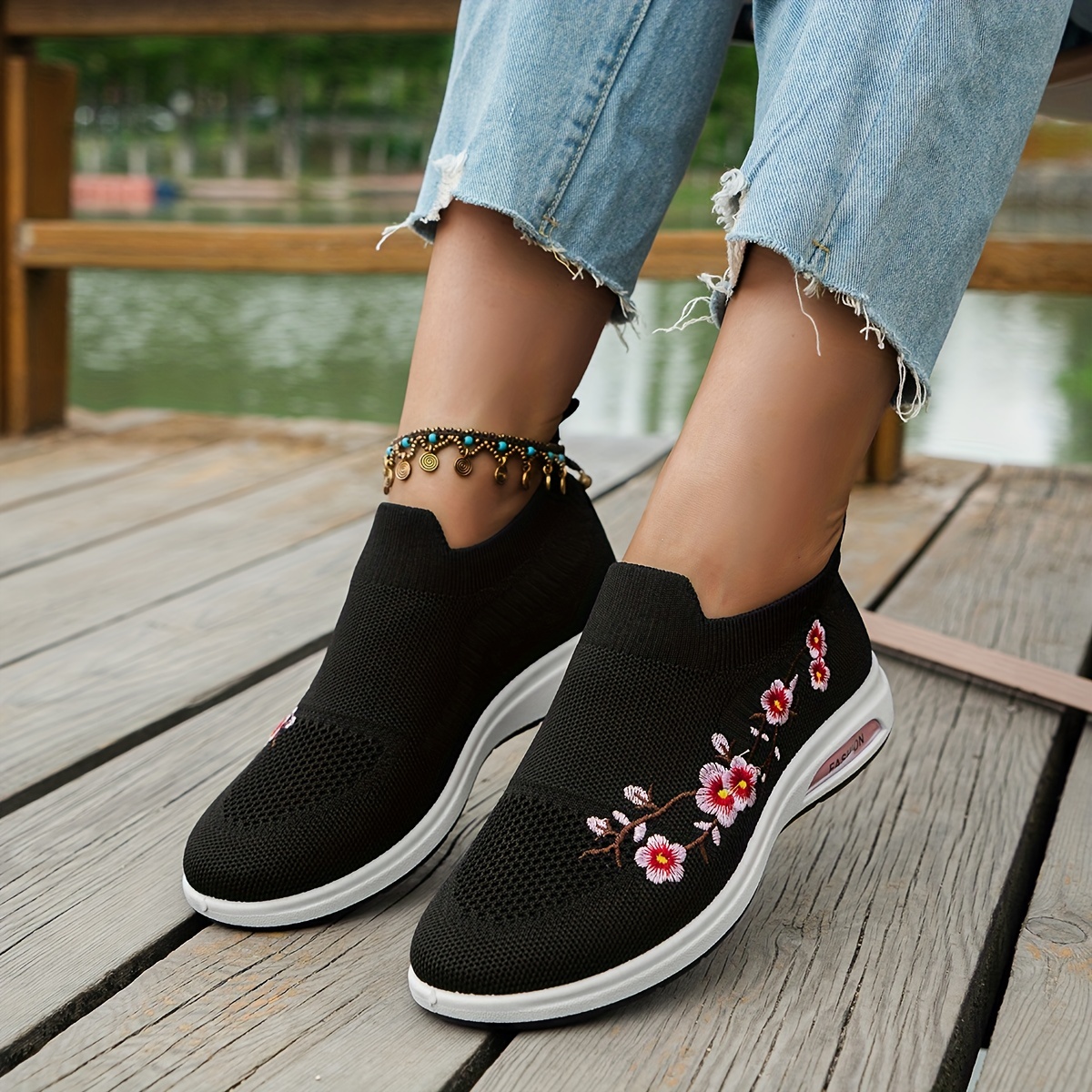  AZSUL Zapatos deportivos con bordado floral – Zapatos  deportivos de plataforma bordados a la moda – Transpirables casuales sin  cordones para caminar, Verde : Ropa, Zapatos y Joyería