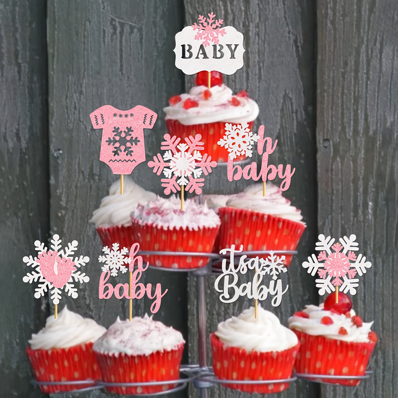  24 PCS Glitter Grin-ch Merry Christmas Cupcake Toppers