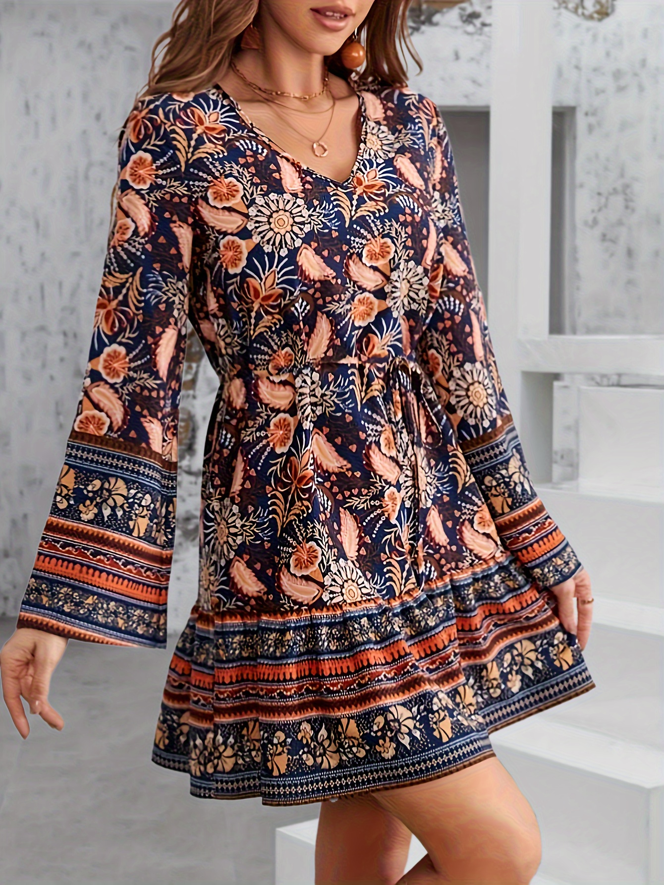 Boho Flared Sleeve Paisley Maxi Dress