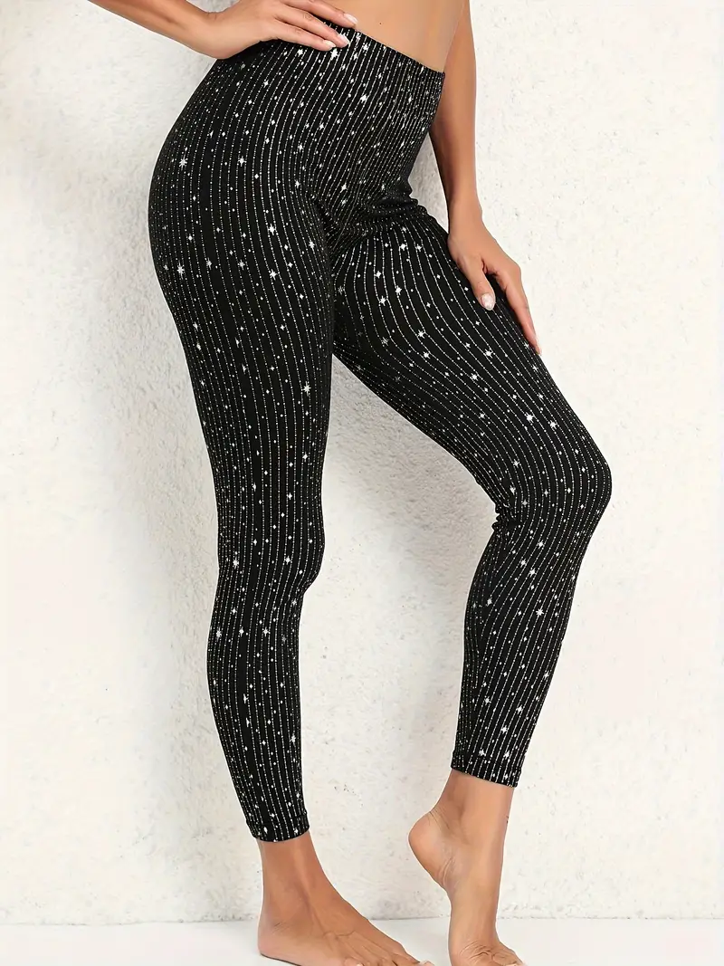 Plus Size Casual Leggings Women's Plus Glitter Star Stripe - Temu Canada