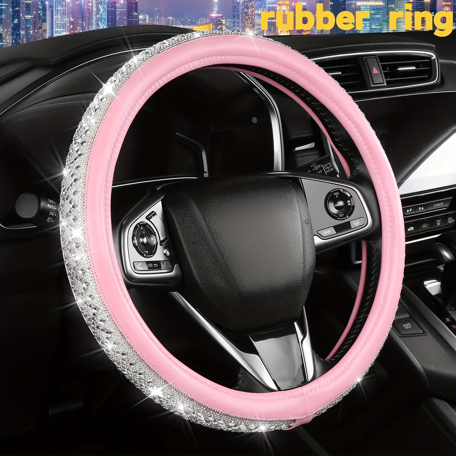 TZARROT White Bling Car Accessories for Women, Diamond Bling Steering Wheel  Cover for Women Universal Fit 15 Inch, Rhinestone Center Console Cover