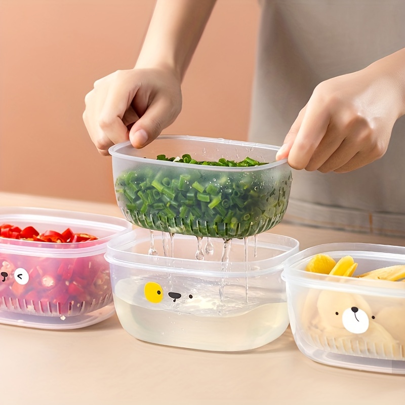 Kitchen Fridge Drain Basket Vegetable Fruit Food Storage Box - Temu