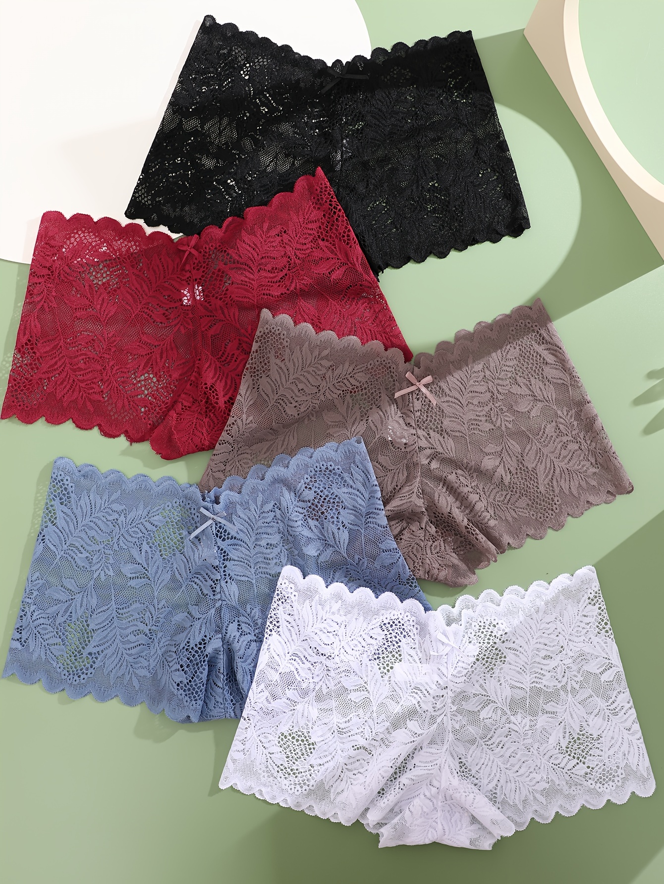 5 Pcs/pack Ultra Thin Lace Flower Panties Mid Rise Soft Women Brief Hollow  Transparent Underpants Underwear