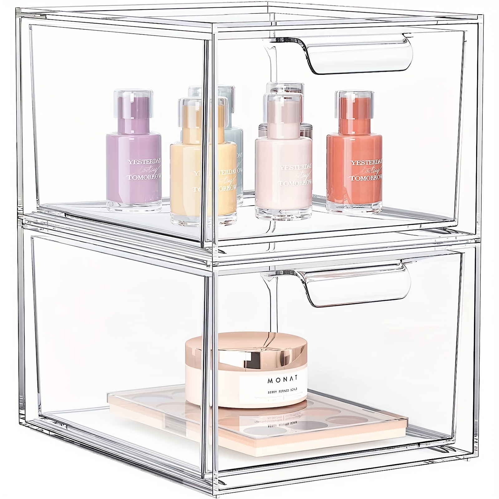 2 PCS Clear Stackable Makeup Storage 4 Drawers Bathroom Storage Organizer  Acrylic Drawers Organizer for For Jewelry Hair Accessories Nail Polish
