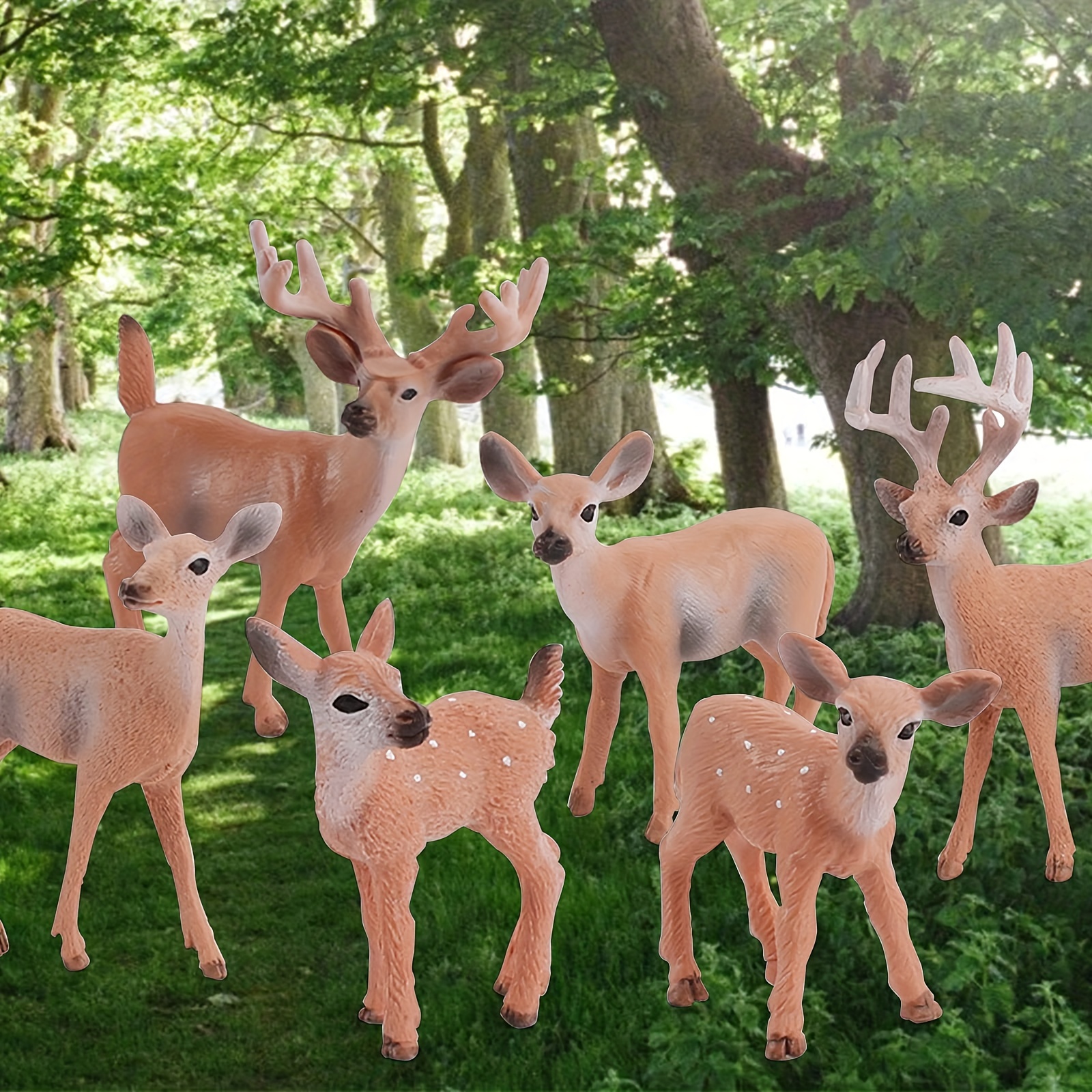 Smosyo Lot de 6 figurines miniatures d'animaux de la forêt - Motif cerf -  Jouet éducatif - Décoration de gâteau