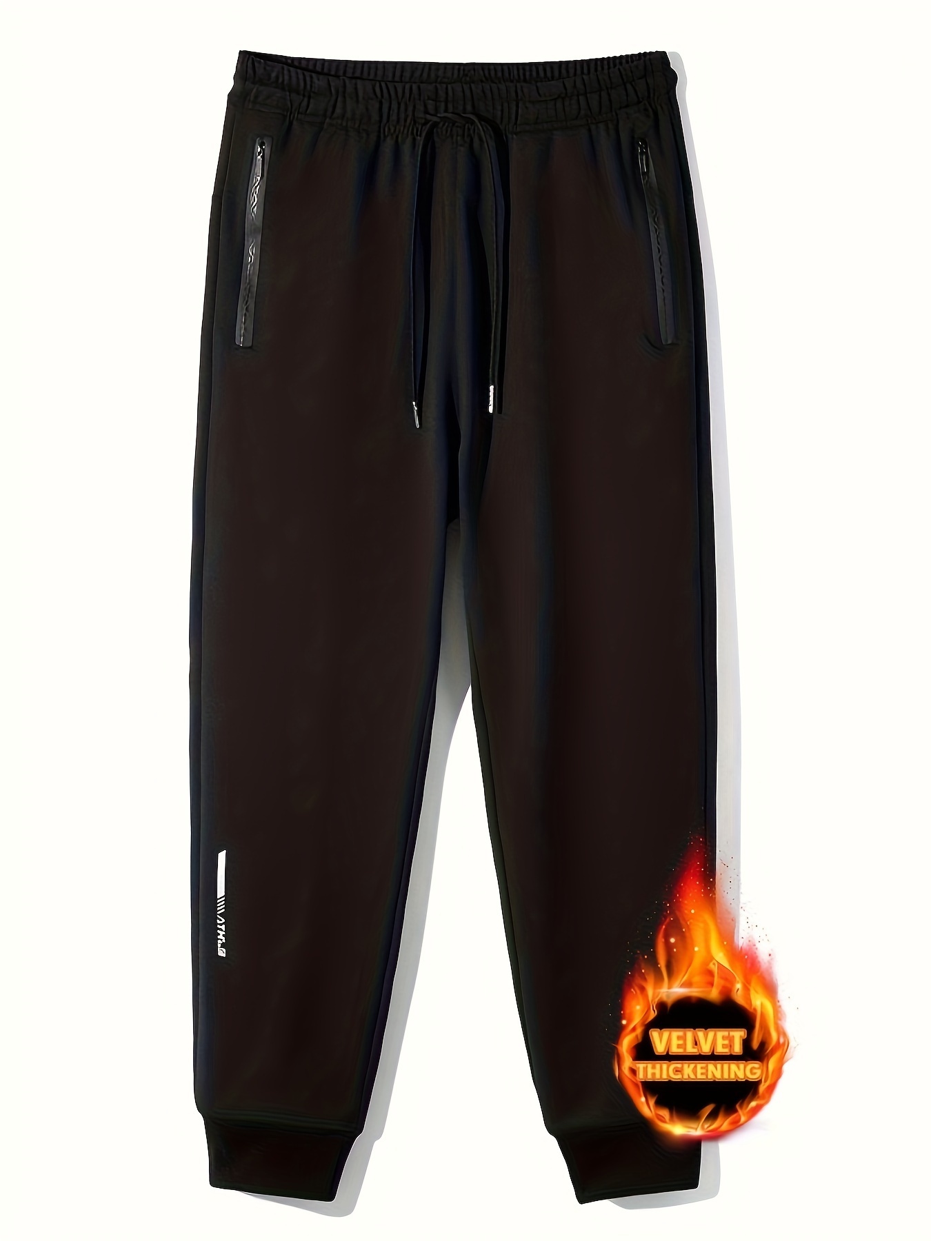 Warm Fleece Casual Pants, Men's Thick Sweatpants With Zipper Pockets For  Fall Winter