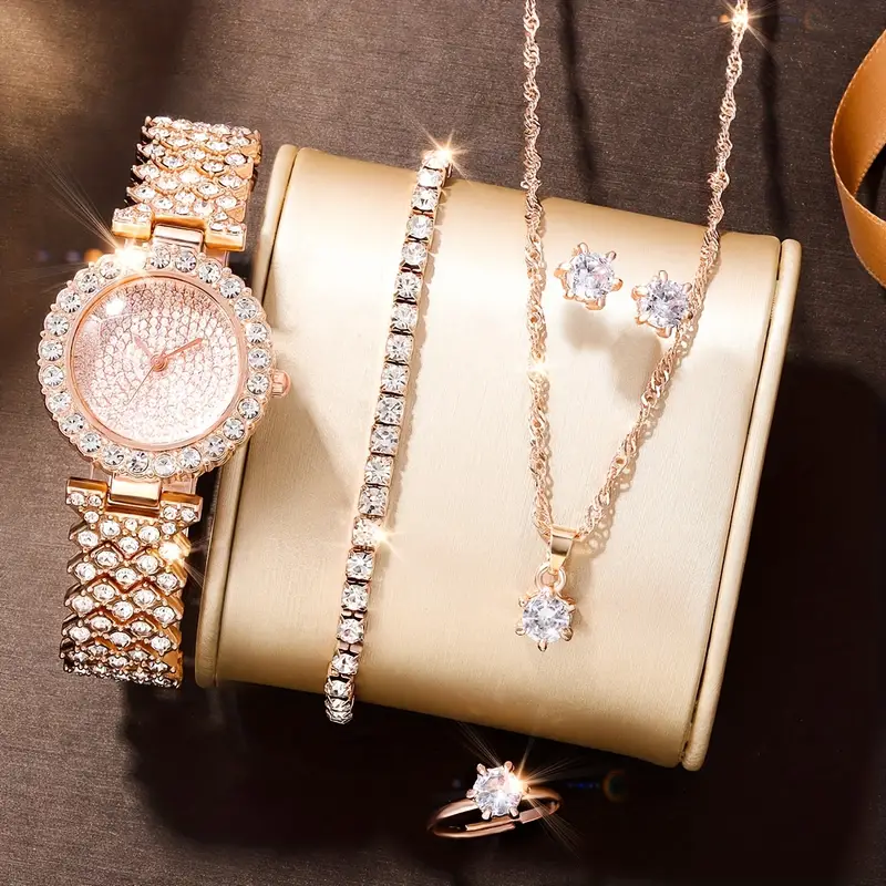 Rhinestone Decorated Quartz Watch & Jewelry Sets For Girls - Temu