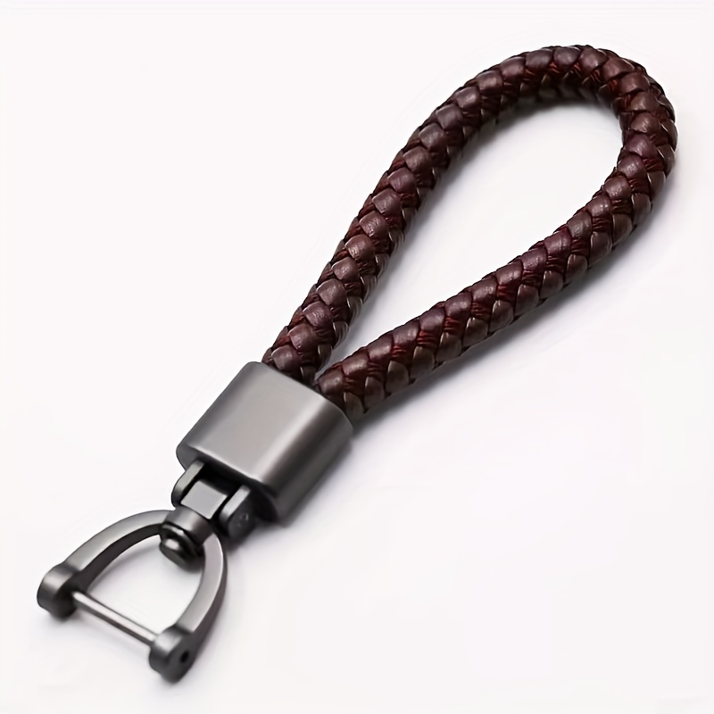 Metal Braided Leather Keychain With PU Rope And Horseshoe Buckle