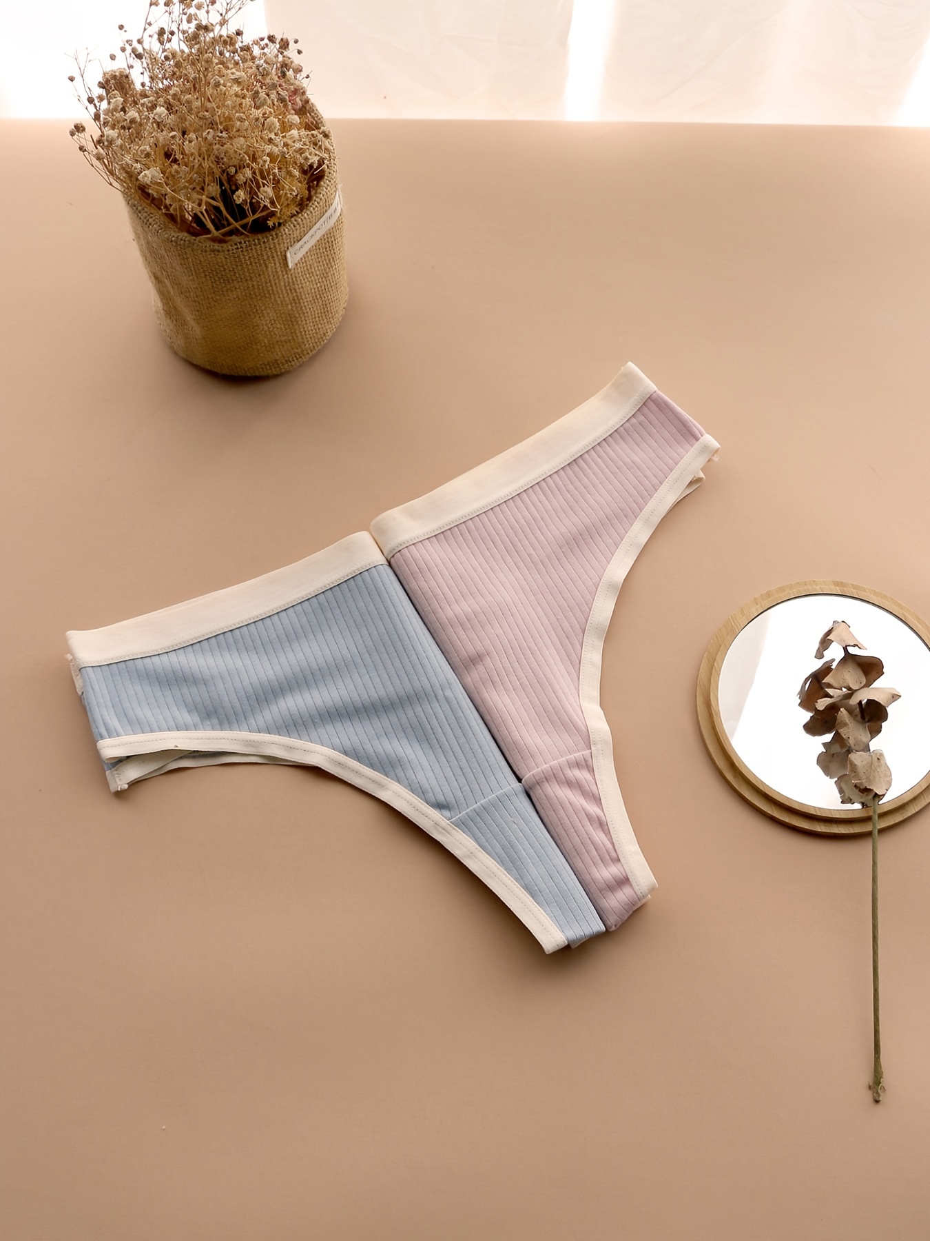 3Pcs/Pack M-XX Women Ribbed Cotton Thongs Panties Sexy Low Waist G
