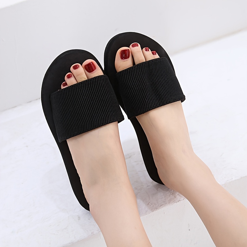 nsendm Female Shoes Adult Women Slippers with Support Casual Open Toe Non  Slip Flat Breathable Slippers Shoes Sandals Womens Slippers Slip on Black  6.5 