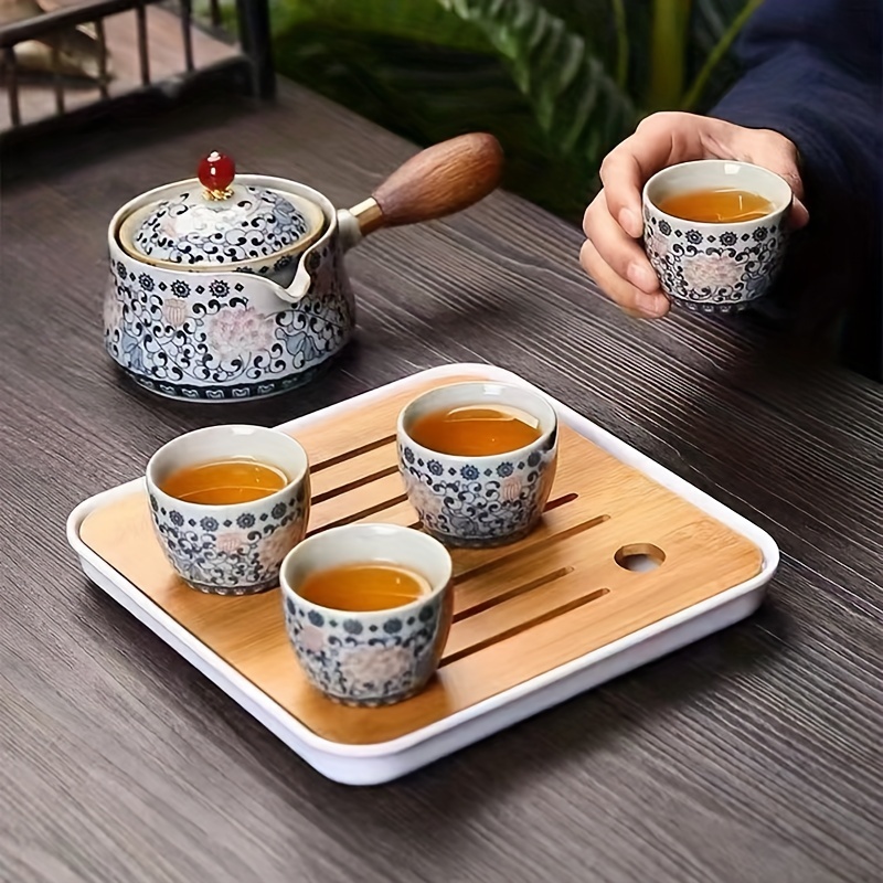 Pottery Tea Set Gifts Tea Kettle Tea Tray Teacup for Outdoor