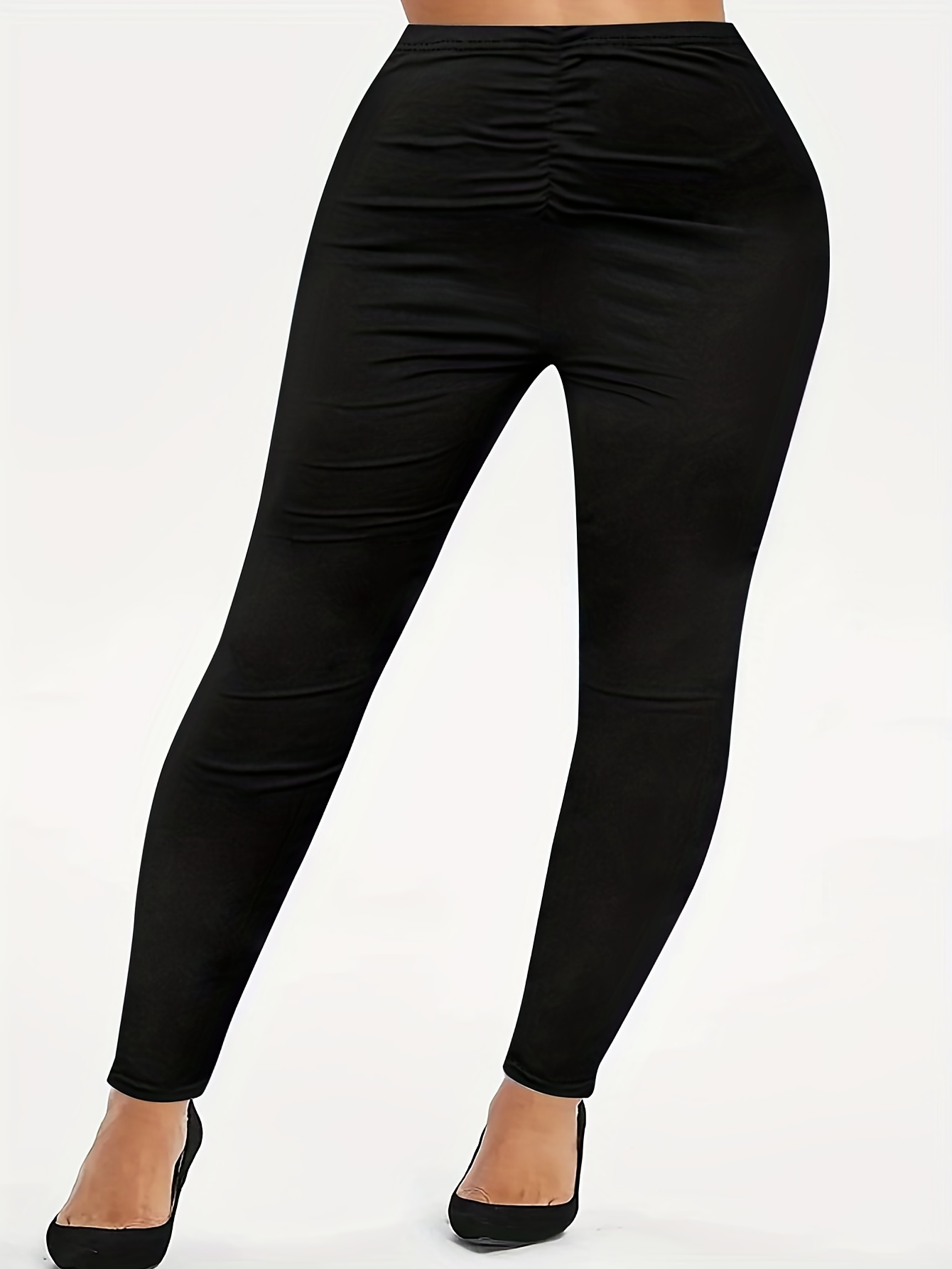 Plus Size Solid Skinny Leggings Casual Every Day Stretchy - Temu