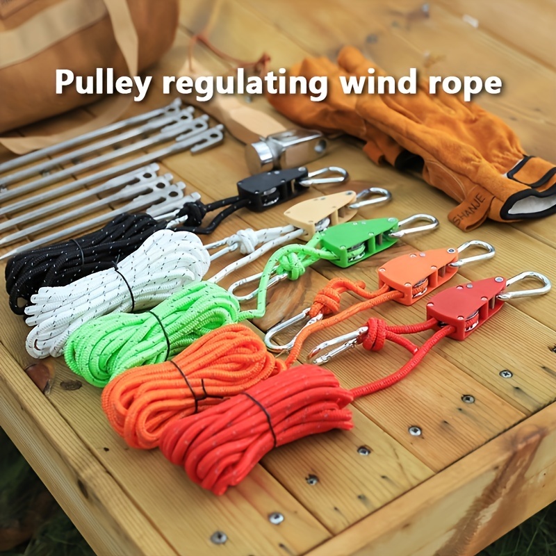 2pcs Outdoor Camping Canopy Wind Rope Tent Rope Pulley Adjuster Rope Lamp  Adjustable Lifting Rope, Check Out Today's Deals Now