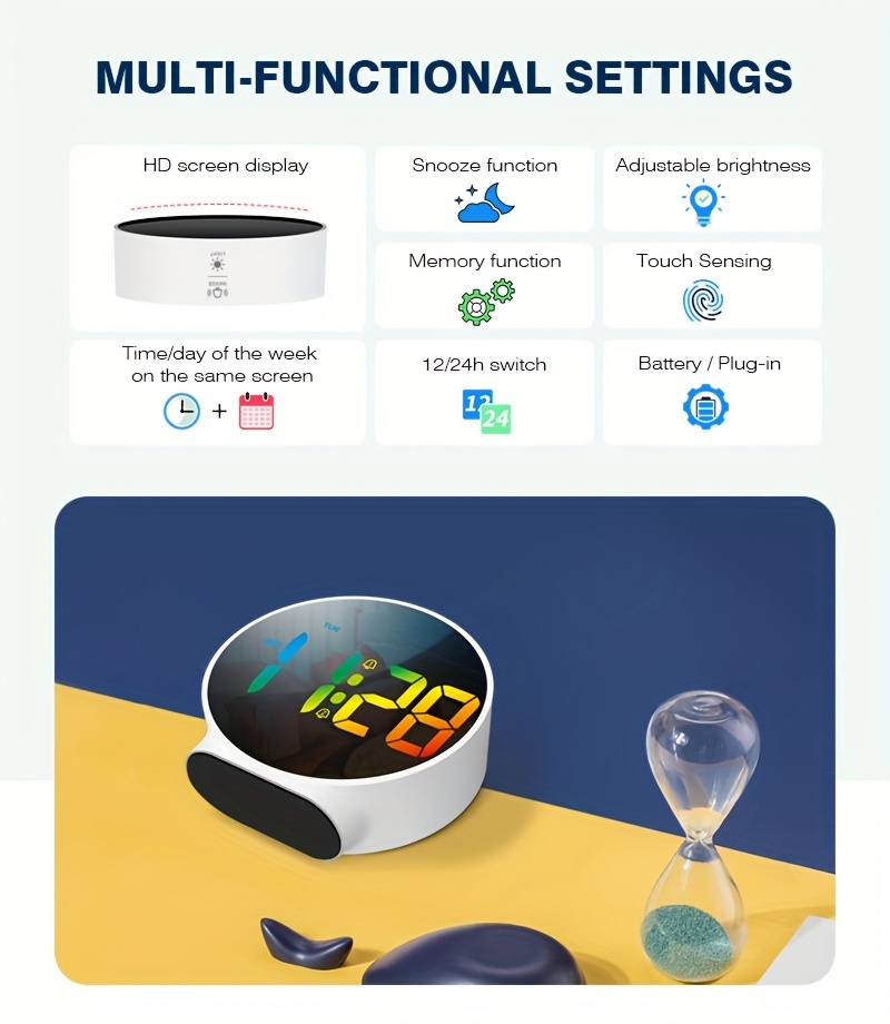 MINKUROW Sveglia Digitale Intelligente Con Pulsante Snooze Per Data E  Temperatura Orologio Da Tavolo Rettangolare Alimentato