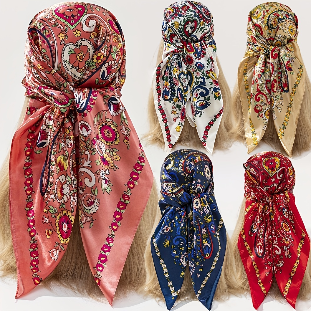 Letter Silk Scarf Fashion Printed Neckerchief Hair Tie Band Ribbon Scarf  Hair Accessories For Women Girls - Temu