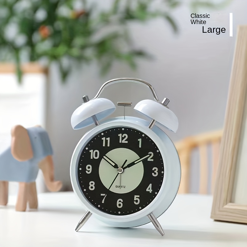 Table Alarm Clock Twin Bell for Home and Office with Night Light (White)